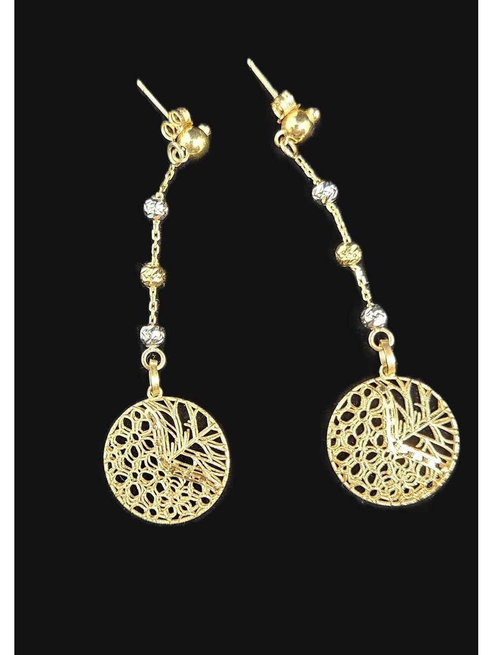 Estate 18K Gold Dangle Earrings, Vintage Italian 750 Gold Drop Earrings